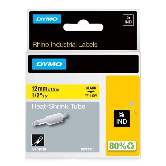 DYMO Rhino industriële Heat-Shrink Tube-labels | 12 mm x 1,5 m | zwarte afdruk op geel | voor Rhino labelprinters