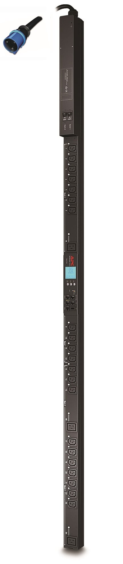 APC Rack PDU AP8653 - Switched & Metered-by-Outlet, 0U, 32A, 230V, (21x) C13 & (3x) C19, IEC 309 32A stekker