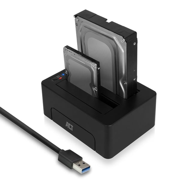 ACT 2,5" en 3,5" SATA dual HDD/SSD dockingstation, USB 3.2 Gen1