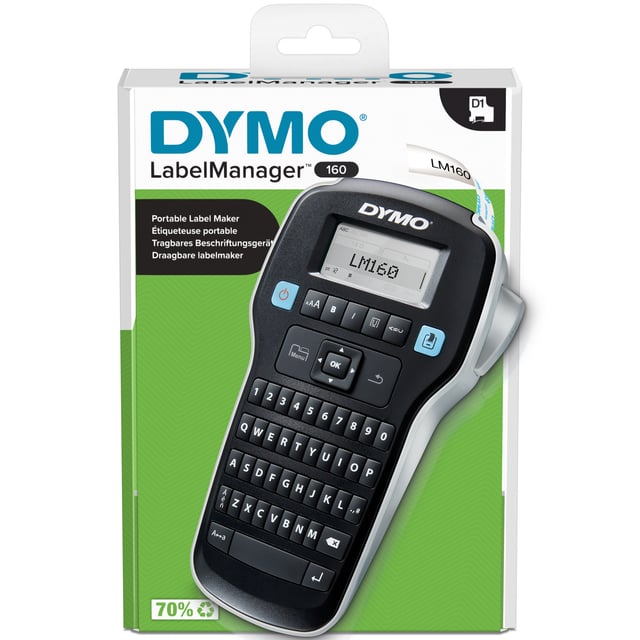 DYMO LabelManager 160-labelmaker | Draagbare labelprinter met QWERTY-toetsenbord | Inclusief zwart-wit D1-etiketten (12 mm) | Voor thuis en op kantoor