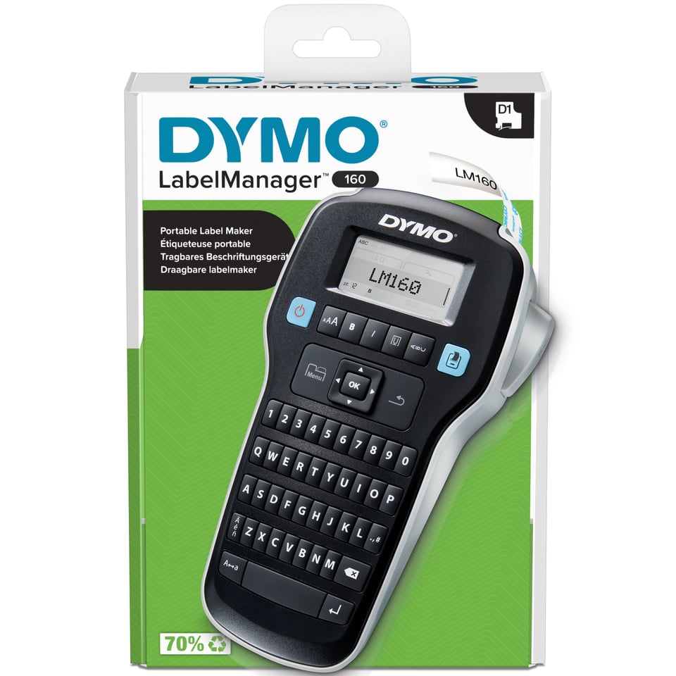 DYMO LabelManager 160-labelmaker | Draagbare labelprinter met QWERTY-toetsenbord | Inclusief zwart-wit D1-etiketten (12 mm) | Voor thuis en op kantoor