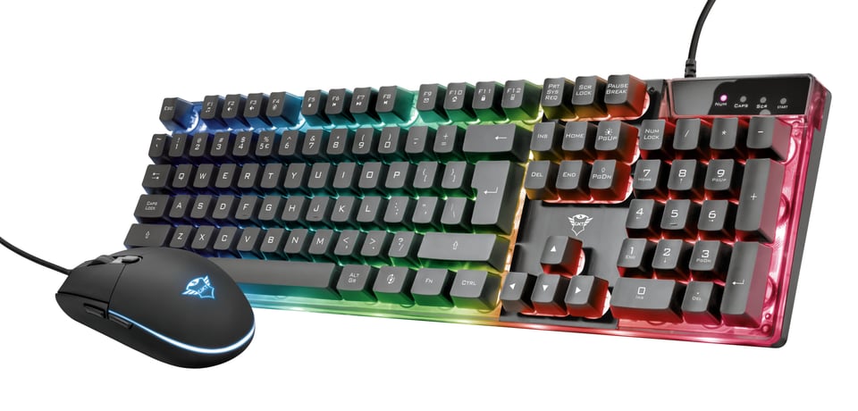 Trust GXT 838 Azor Gaming‑toetsenbord + muis set – Gaming toetsenbord + muis – Bedrade gaming set met verlichting – QWERTY layout – Zwart