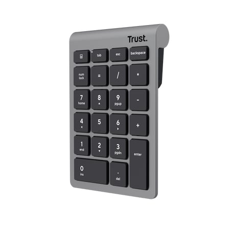 Trust Xalas Draadloos Numeriek Toetsenblok – Draadloze numpad – Laptop numeriek toetsenbord – 2.4GHz USB-microreceiver – Zilver
