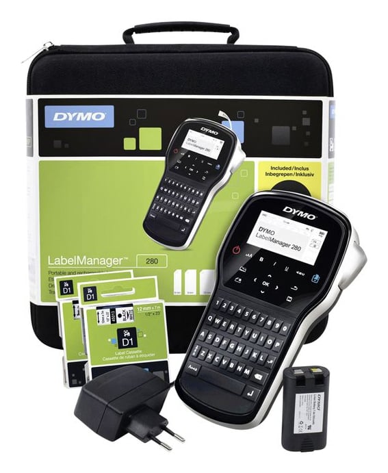 DYMO LabelManager 280 oplaadbare, draagbare labelmakerkit | QWERTY-toetsenbord | met 2 rollen D1-labels en een draagkoffer