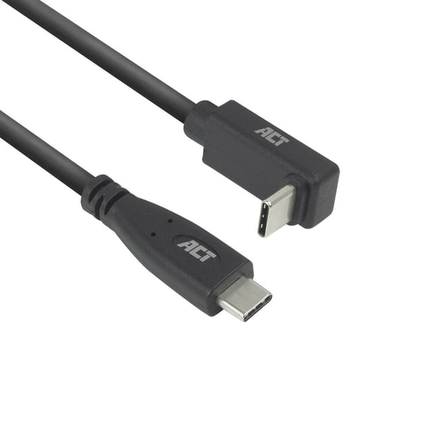 ACT USB 3.0 10Gbps 60W USB Type-C (recht) naar USB Type-C (haaks boven/beneden) kabel, 2 meter