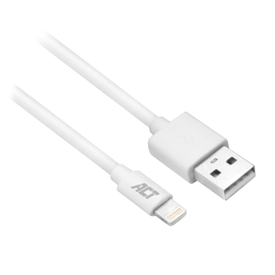 ACT USB 2.0 laad- en datakabel A male - Lightning male 1 meter, MFI gecertificeerd