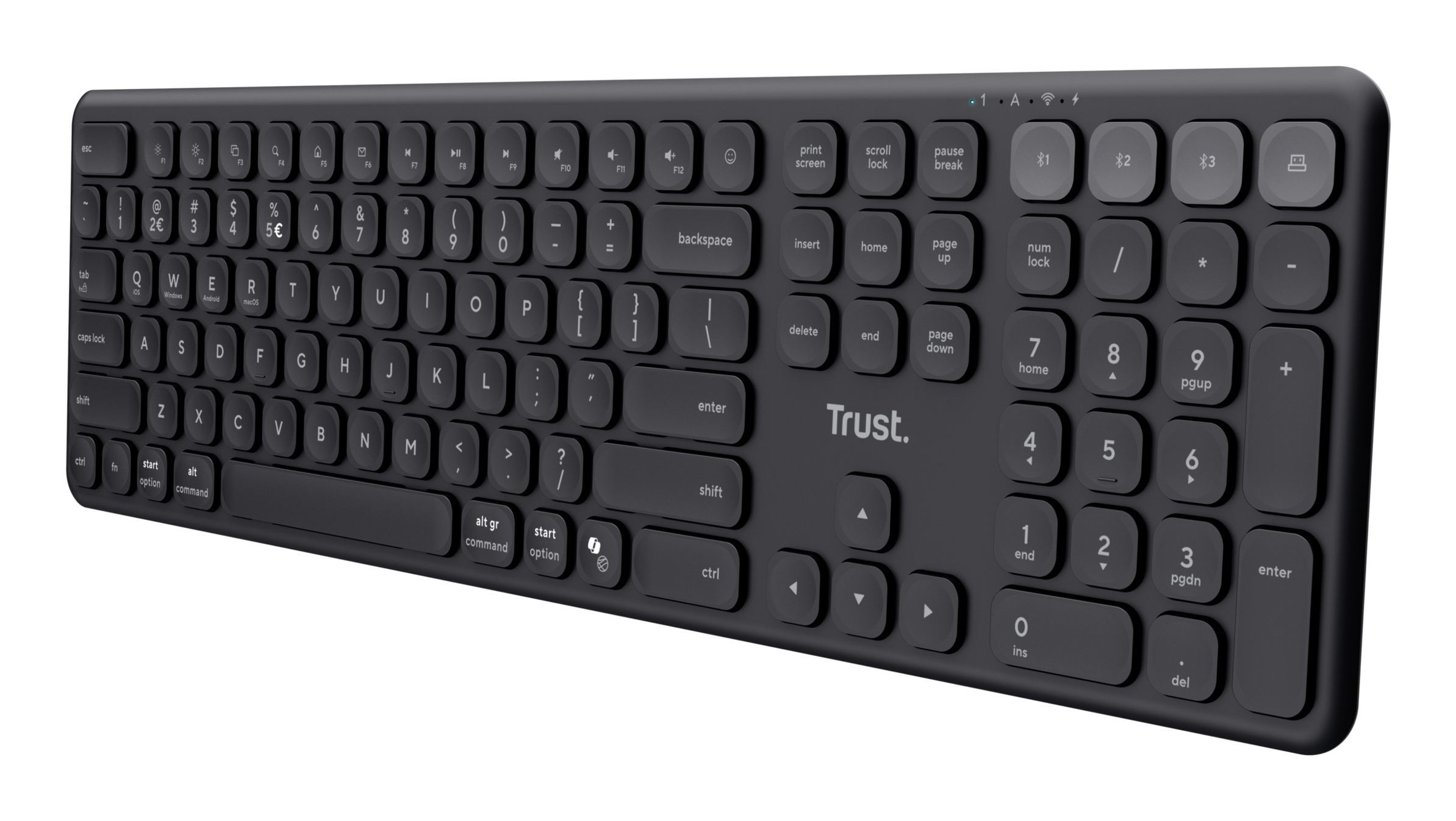Trust Vaiya Draadloos Toetsenbord - Multi-device toetsenbord – Belgische AZERTY-indeling – USB en Bluetooth – Zwart