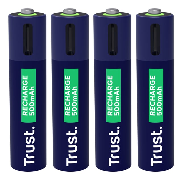 Trust USB-C Oplaadbare AAA Batterijen 4-pack - Oplaadbare AAA batterijen – USB-C oplaadbaar – 4 stuks – Blauw