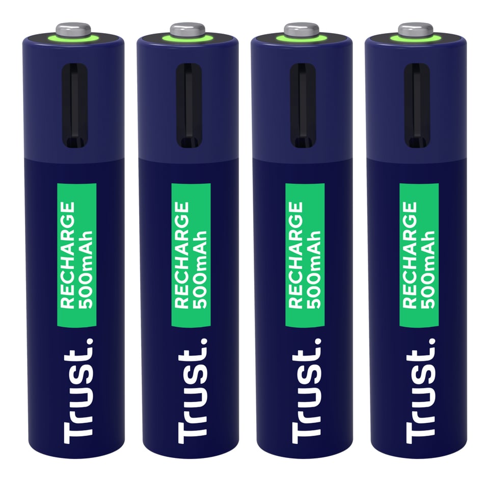 Trust USB-C Oplaadbare AAA Batterijen 4-pack - Oplaadbare AAA batterijen – USB-C oplaadbaar – 4 stuks – Blauw