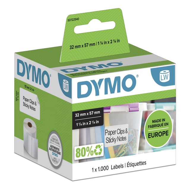 DYMO originele LabelWriter multifunctionele labels | 57 mm x 32 mm | 1000 zelfklevende etiketten | Geschikt voor de LabelWriter labelprinters | Gemaakt in Europa