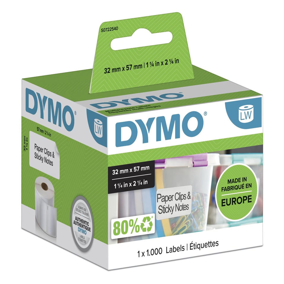 DYMO originele LabelWriter multifunctionele labels | 57 mm x 32 mm | 1000 zelfklevende etiketten | Geschikt voor de LabelWriter labelprinters | Gemaakt in Europa