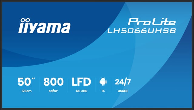 iiyama LH5066UHSB-B1AG beeldkrant Digitale signage flatscreen 127 cm (50") LCD Wifi 800 cd/m² 4K Ultra HD Zwart Type processor Android 24/7
