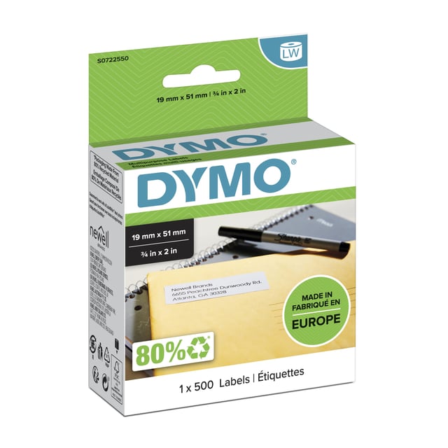 DYMO originele kleine LabelWriter multifunctionele labels | 19 mm x 51 mm | 500 zelfklevende etiketten | Gemakkelijk te verwijderen labels | voor de LabelWriter labelprinters | Gemaakt in Europa