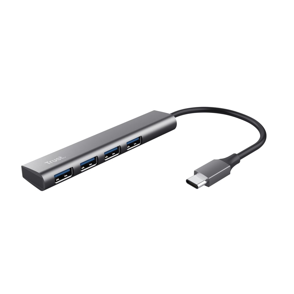 Trust Halyx USB Hub - 4-poorts USB-A hub – USB 3.2 Gen 1 – 5 Gbps – Grijs
