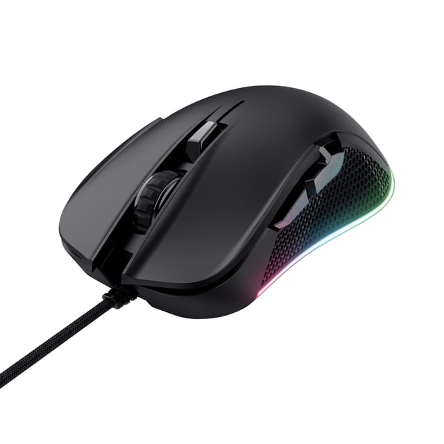 Trust GXT 922 YBAR Gaming Muis - Bedrade gamingmuis – 6 programmeerbare knoppen – 7200 DPI – Zwart