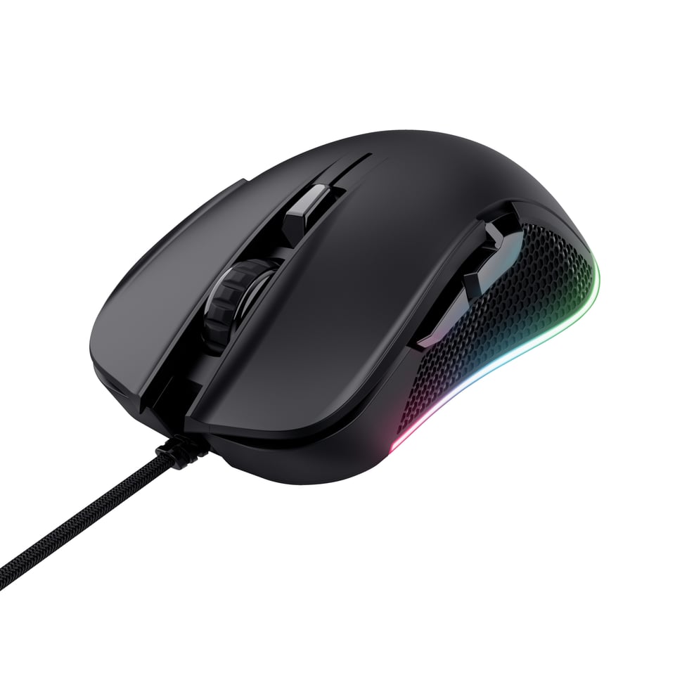 Trust GXT 922 YBAR Gaming Muis - Bedrade gamingmuis – 6 programmeerbare knoppen – 7200 DPI – Zwart