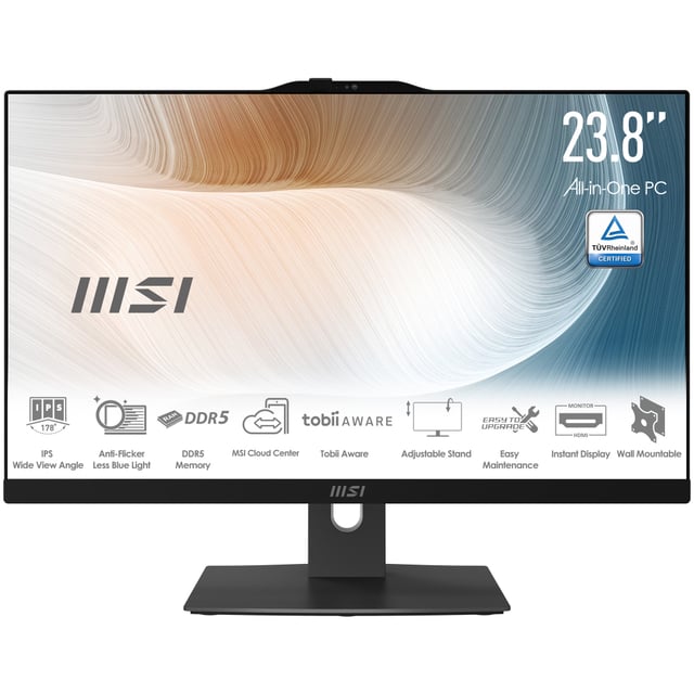 MSI Modern AM242TP 1M-1227EU Intel Core 5 120U 60,5 cm (23.8") 1920 x 1080 Pixels Touchscreen Alles-in-één-pc 8 GB DDR5-SDRAM 512 GB SSD Windows 11 Pro Wi-Fi 6E (802.11ax) Zwart
