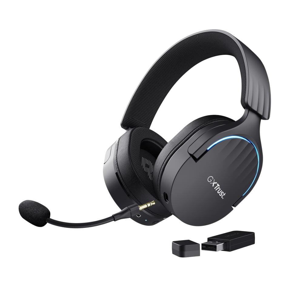 Trust GXT 491 Fayzo Gaming Headset - Draadloze gamingheadset – Bluetooth en USB verbinding – Afneembare microfoon – Zwart