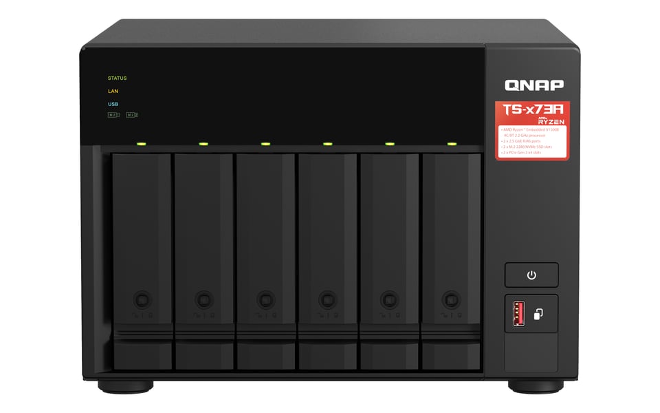 QNAP TS-673A NAS Tower Ryzen Embedded V1500B 8 GB DDR4 0 TB QNAP Turbo System Zwart