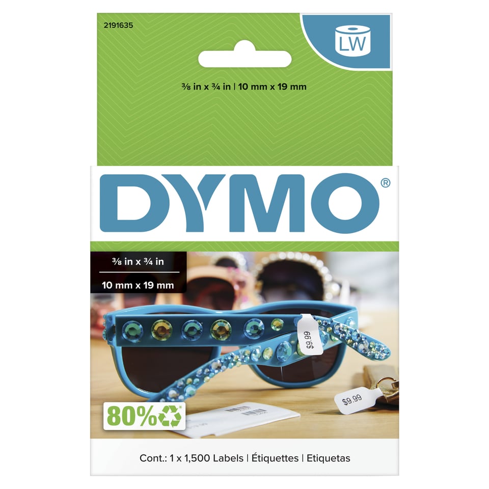 DYMO Authentieke LW 2-Up Prijskaartlabels | 10 mm x 19 mm | Labels voor LabelWriter-labelprinters | 1 rol met 1500 prijskaartstickers