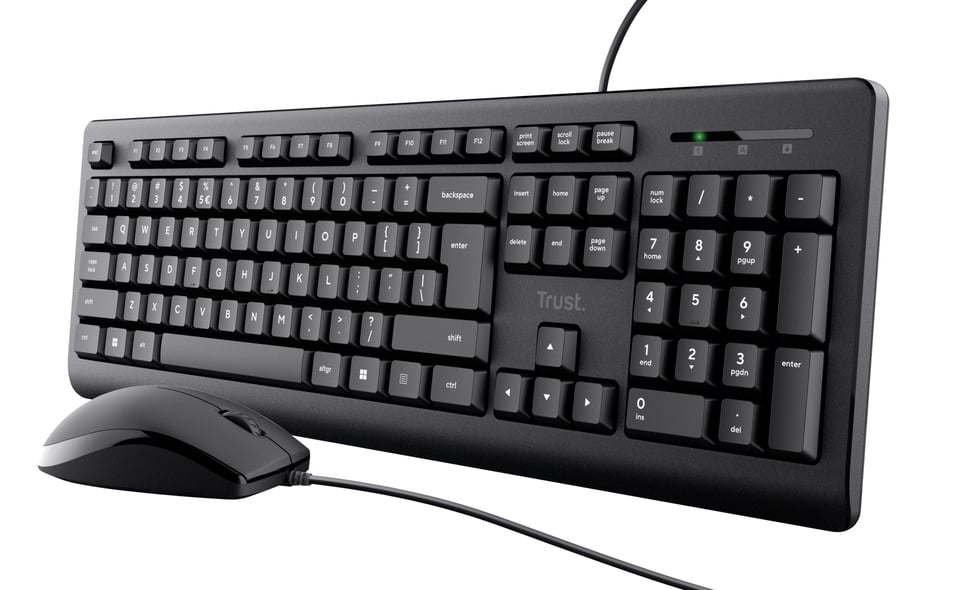 Trust Primo Bedraad Keyboard‑ en Muisset QWERTY - toetsenbord en muisset – stille bediening – morsbestendig ontwerp – zwart