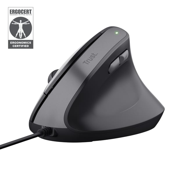 Trust Bayo II Ergonomische bedrade muis – ergonomische muis – rechtshandige muis – USB Type‑A aansluiting – Zwart