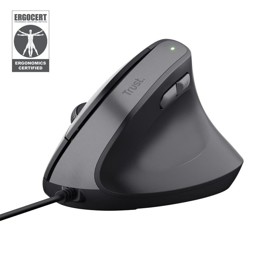 Trust Bayo II Ergonomische bedrade muis – ergonomische muis – rechtshandige muis – USB Type‑A aansluiting – Zwart